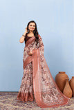 Varanga Brown Linen Digital Printed Saree With Zari And Sequence Work