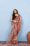 Varanga Brown Linen Digital Printed Saree With Zari And Sequence Work