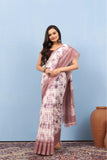 Varanga White Linen Digital Printed Saree With Zari And Sequence Work