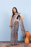 Varanga Grey Linen Digital Printed Saree With Tassels