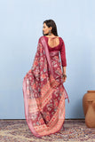 Varanga Light Maroon Linen Digital Printed Saree With Tassels