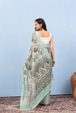 Varanga Pista Linen Digital Printed Saree With Zari And Sequence Work