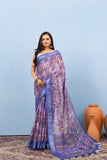 Varanga Violet Linen Digital Printed Saree With Tassels