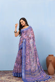 Varanga Violet Linen Digital Printed Saree With Tassels