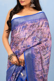 Varanga Violet Linen Digital Printed Saree With Tassels