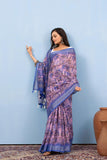 Varanga Violet Linen Digital Printed Saree With Tassels