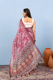 Varanga Light Purple Linen Digital Printed Saree With Tassels