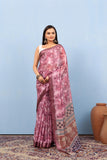 Varanga Light Purple Linen Digital Printed Saree With Tassels