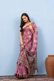 Varanga Light Purple Linen Digital Printed Saree With Tassels