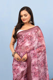 Varanga Light Purple Linen Digital Printed Saree With Tassels