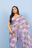 Varanga Purple And White Linen Digital Printed Saree With Zari And Sequence Work