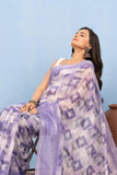 Varanga Purple And White Linen Digital Printed Saree With Zari And Sequence Work