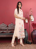 Varanga Off White Floral Embroidered Thread Work Kaftan Kurta with Trousers