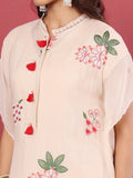 Varanga Off White Floral Embroidered Thread Work Kaftan Kurta with Trousers