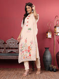 Varanga Off White Floral Embroidered Thread Work Kaftan Kurta with Trousers