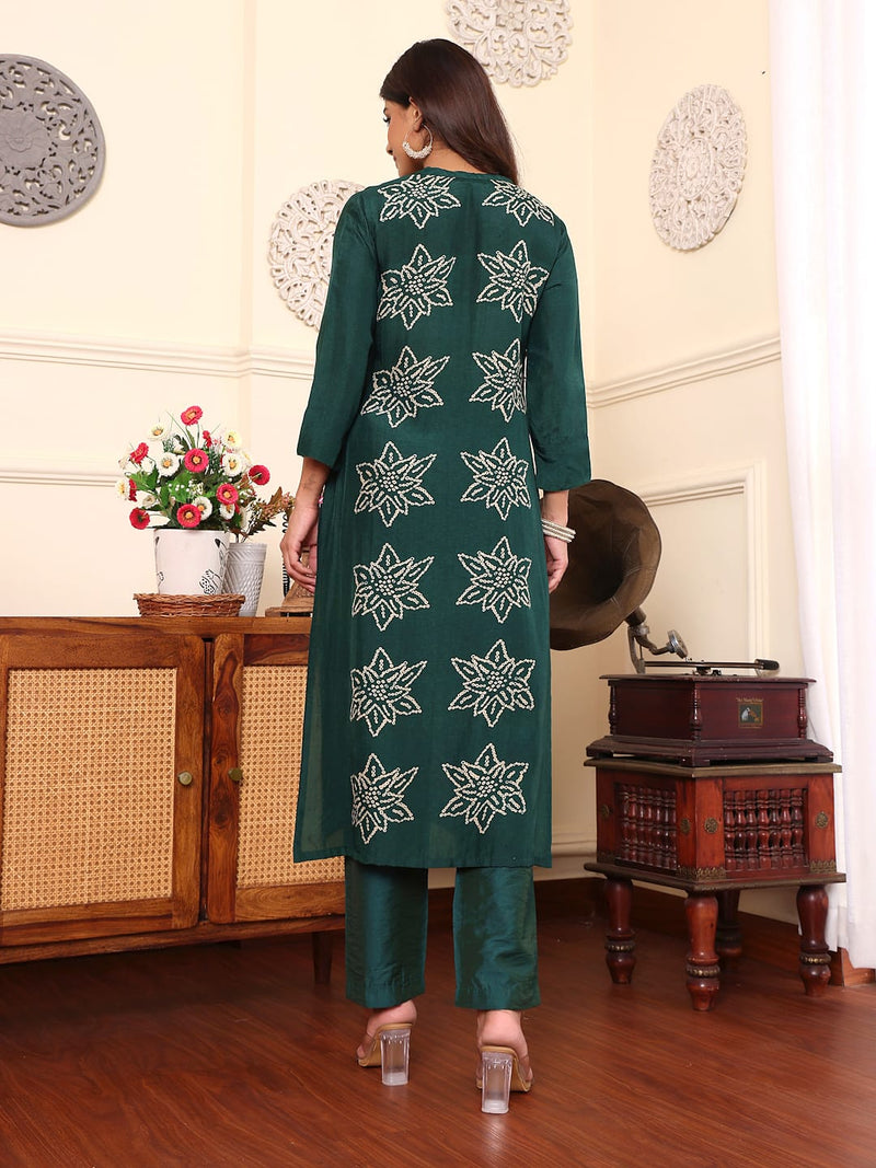 Varanga Women Green Bandhani Printed Straight Kurta