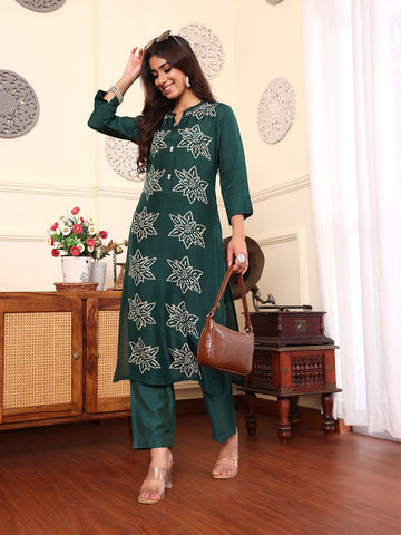 Varanga Women Green Bandhani Printed Straight Kurta