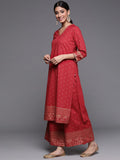 Varanga Women Maroon Ethnic Motifs Printed Kurta with Palazzos and Dupatta