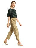 Varanga Women Golden & Beige Woven Design Cropped Trousers