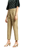 Varanga Women Golden & Beige Woven Design Cropped Trousers