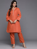 Varanga Women Orange Embroiderey And Lace Detailed Short Kurta With Btoom