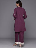 Varanga Women Violet Cotton Lace Detailed Co-Ord Set