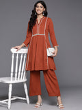 Varanga Women Rust Mandarin Collar Co-Ord Set