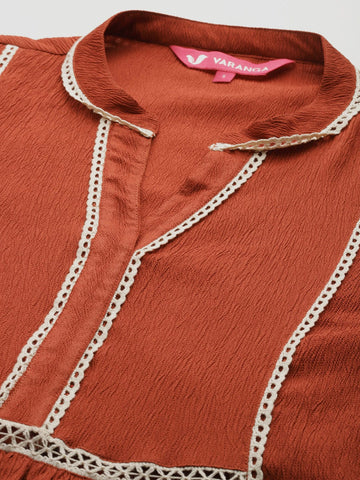 Varanga Women Rust Mandarin Collar Co-Ord Set