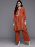 Varanga Women Rust Mandarin Collar Co-Ord Set