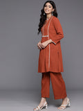 Varanga Women Rust Mandarin Collar Co-Ord Set