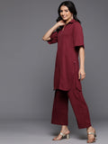 Varanga Women Maroon Lace Detailed Placket Co-Ord Set