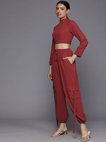 KSUT Women Rust Long Sleeves Joggers Co-Ord