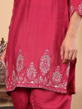 Varanga Women Mandarin Collar Thread Embroidered with Dhoti Salwar Bottom