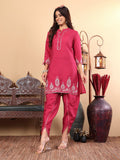 Varanga Women Mandarin Collar Thread Embroidered with Dhoti Salwar Bottom