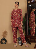 Varanga Women Wine Floral Foil Printed Co-Ord Set