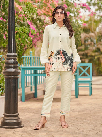 Varanga Women Modern Printed Apple Hem Shirt with Trouser