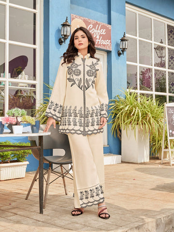 Thread Embroidered Shirt with Flared Palazzo