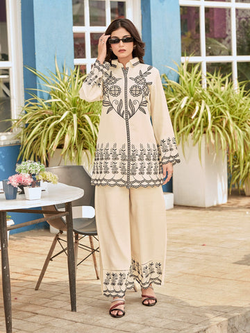 Thread Embroidered Shirt with Flared Palazzo