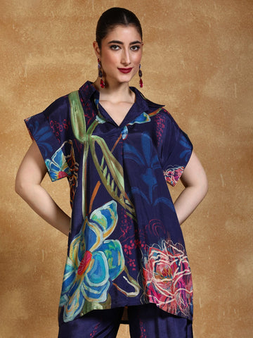 Bold floral printed loose fit top with flared palazzo