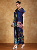 Bold floral printed loose fit top with flared palazzo