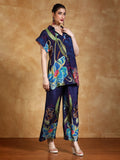 Bold floral printed loose fit top with flared palazzo