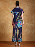 Bold floral printed loose fit top with flared palazzo