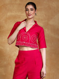 thread embroidered crop shirt with trouser