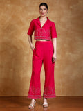 thread embroidered crop shirt with trouser