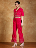 thread embroidered crop shirt with trouser