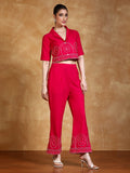 thread embroidered crop shirt with trouser
