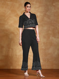 Thread embroidered crop shirt with trouser