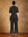 Thread embroidered crop shirt with trouser