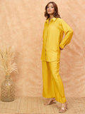 Varanga Women Solid Yellow Co-Ord Set With Regular Shirt Collar Shirt Paired With Solid Trousers