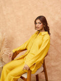 Varanga Women Solid Yellow Co-Ord Set With Regular Shirt Collar Shirt Paired With Solid Trousers